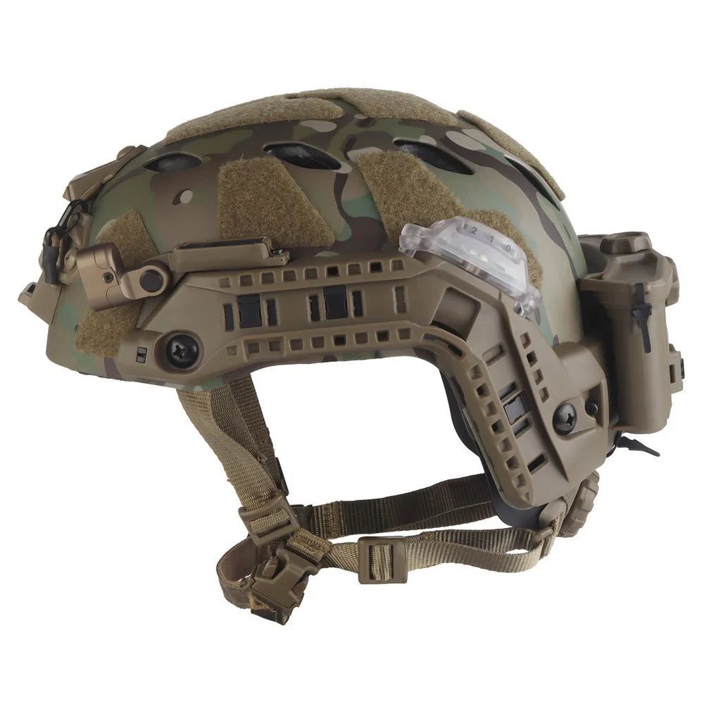 Tactical Modular ARC Rail Fast Helmet Set with Modular ARC Rail IR Light, LED Flashlight, Double Signal Light, Battery Box