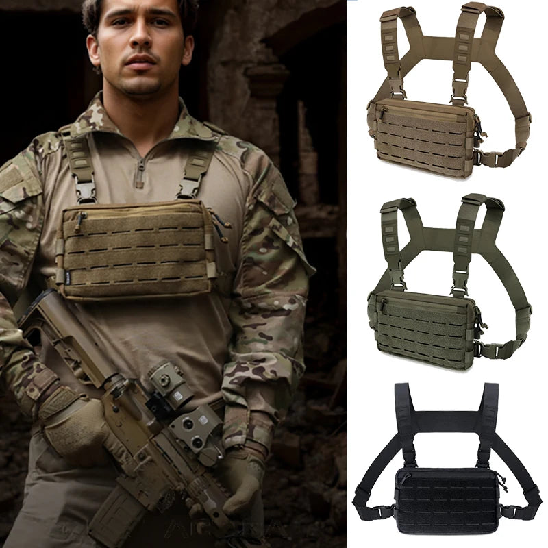 GUGULUZA Tactical Chest Rig Bag Multifunct Molle Vest Pouch Outdoor Hunting Tactical Vest with Built-In Phone Holder Workouts