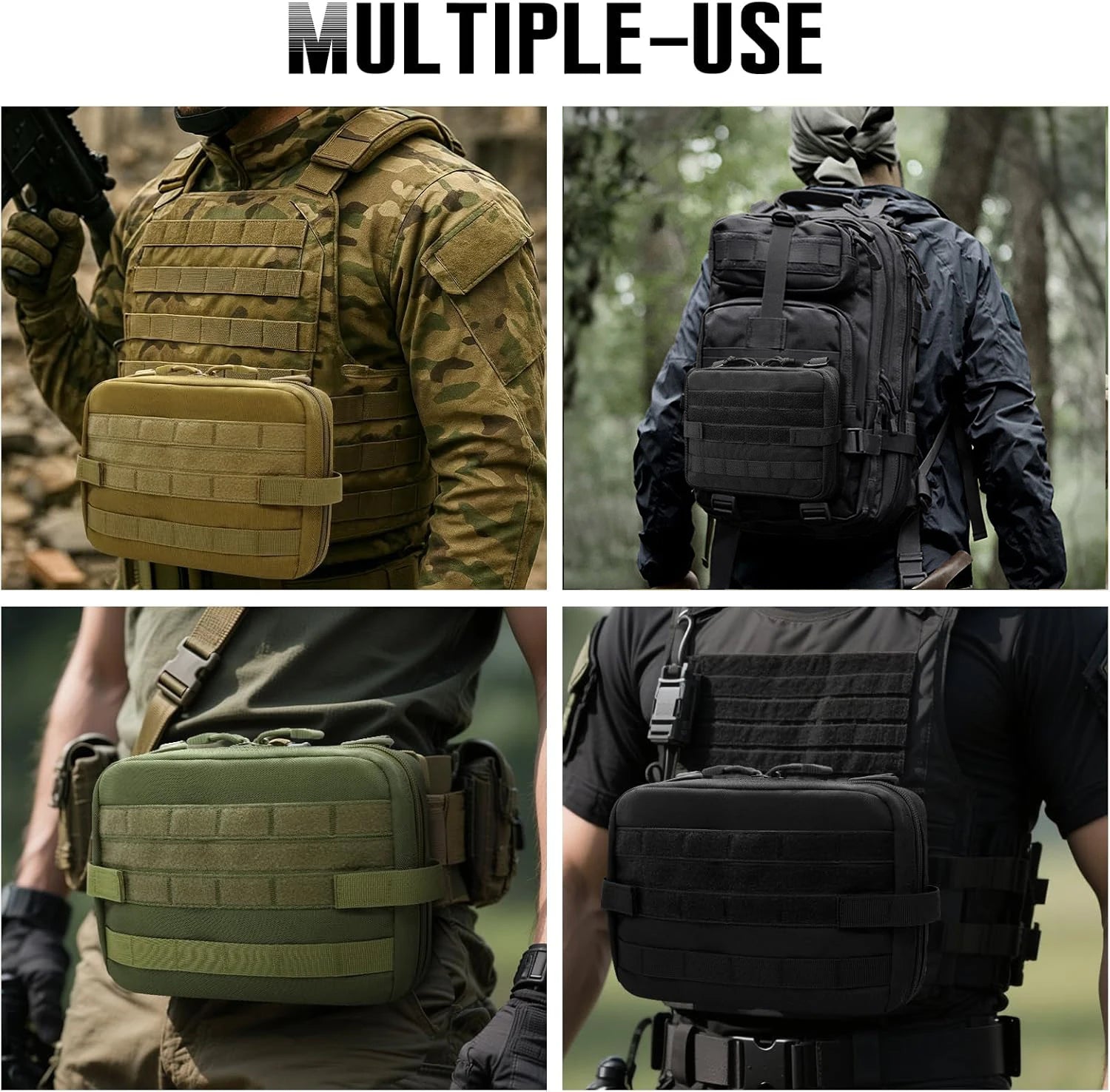 Tactical Molle Pouch EDC Admin Pouch 1000D Modular Utility Tool Pouch Organizer Medical Bag Hunting Backpack Attachment Pack