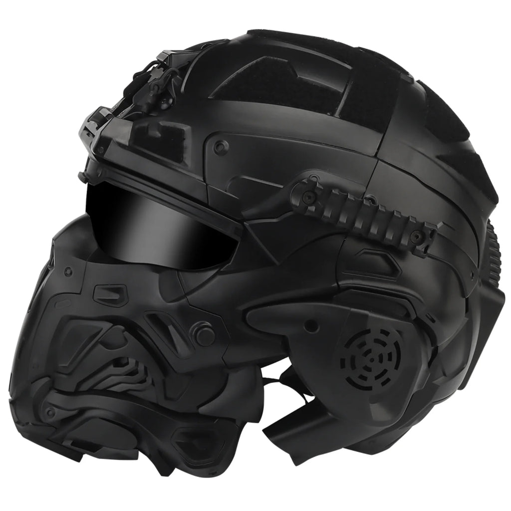 Assault I Airsoft Helmet Full Face Tactical Helmet with HD Headset Anti-Fog Fan 2 Pairs Lens Flip Mask for Outdoor CS