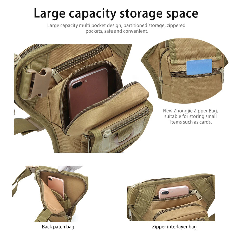 Multi functional thigh bag waist pack, multi pocket design, casual sports bag, suitable for cycling, hiking, and traveling