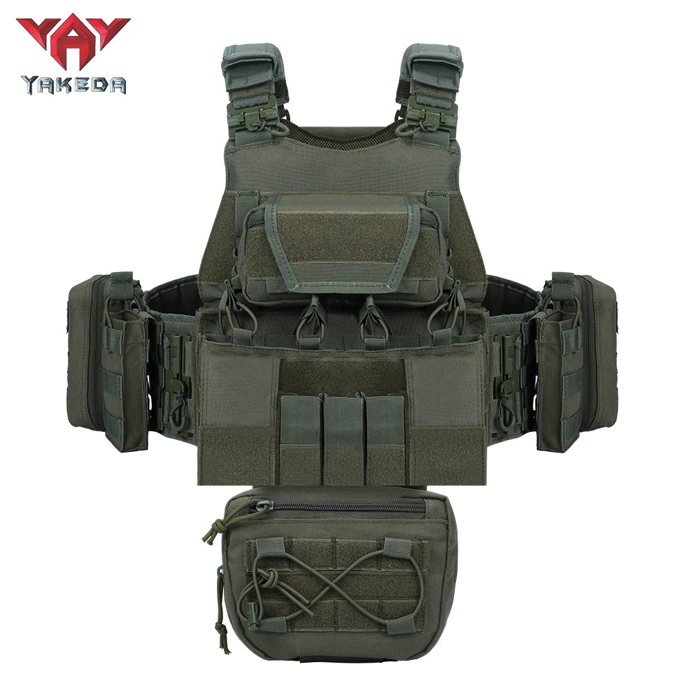 YAKEDA Quick Release Tactical Vest Breathable Adjustable MOLLE Outdoor Training Vest With Multi-Functional Pouches For Hunting, Hiking & Training