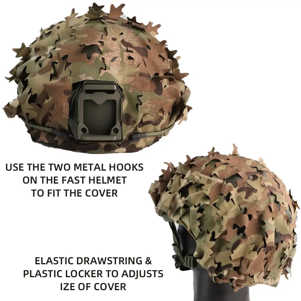 Tactical 3D Laser Cut Leaf Shape Helmet Cover Airsoft FAST Helmet Camouflage Drawstring Cloth Cover Outdoor Hunting Accessories