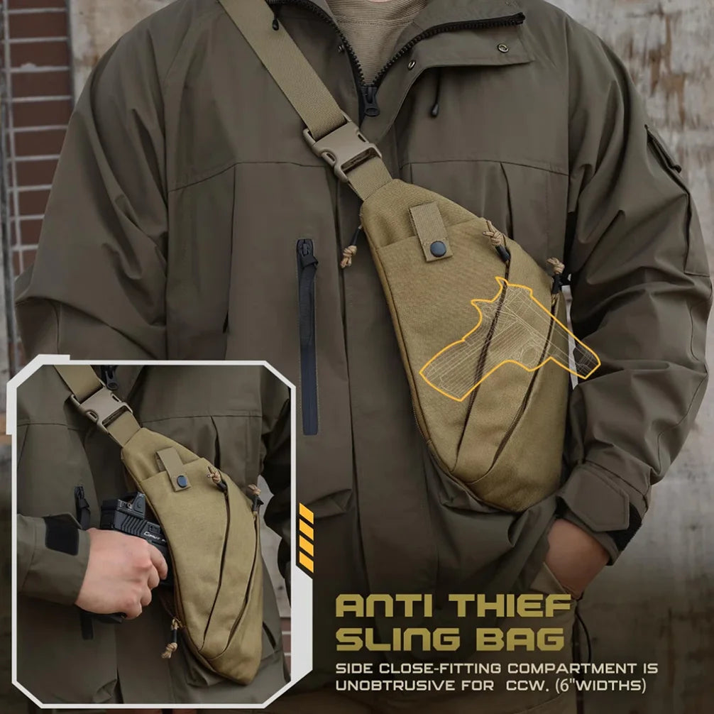 Tactical Concealed Carry Gun Bag - Right-Hand Draw Pistol Holster with Anti-Theft Design Lightweight Crossbody Chest Bag