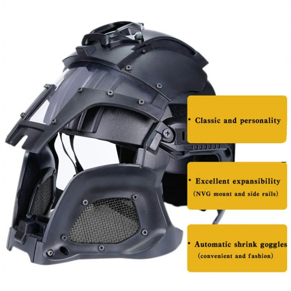 Tactical Full-covered Helmet Medieval Iron Warrior Paintball Protective Airsoft Helmet Adjustable Outdoor Sports Cycling Gear
