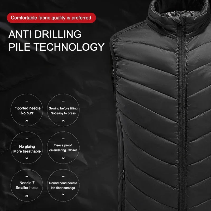 Electric Heated Hunting Vest Winter 9 Zones Smart Heated Jacket Outdoor Insulated Vest Thermal Warm Coat Camping No Battery Pack