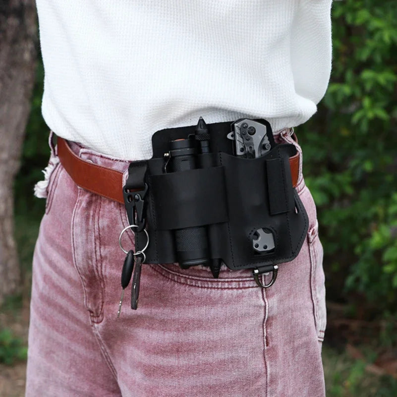 Genuine Leather Outdoor Tactical Waist Pack Multi-functional EDC Tool Storage Bag Hanging Field Tactical Tool Pouch for Sports C