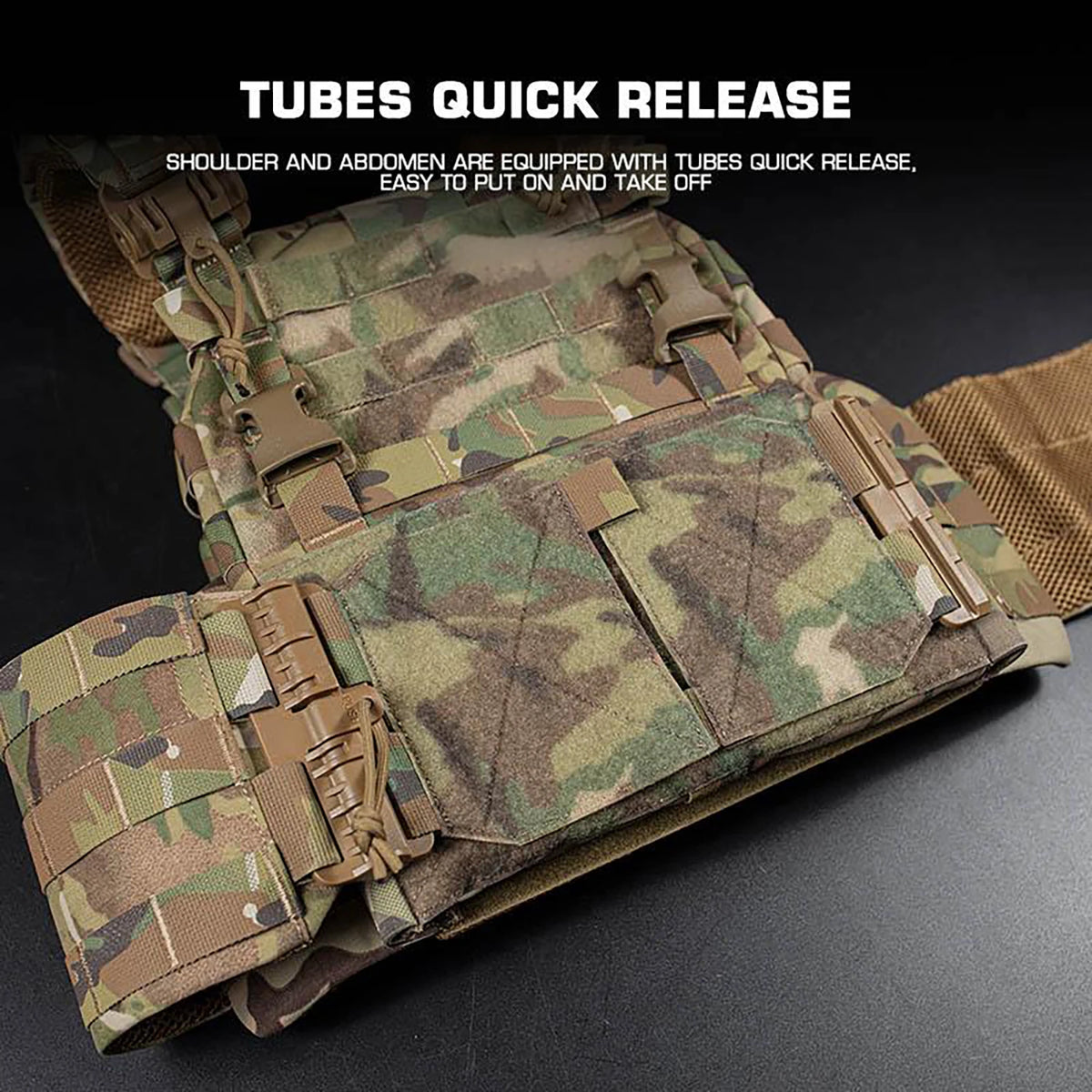 ARC Tactics Plate Carrier Vest with AR M4 Triple Mag Panel Quick-Release System & MOLLE Compatibility Combat Body Armor Carrier