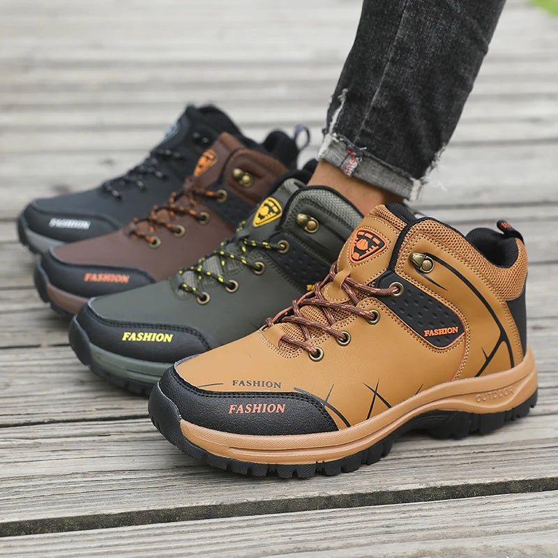 Hot Selling! Fashion Outdoor Boots Men Brown Leather Hiking Shoes Ankle Support Thick Sole Camping Hiking Adventure Design 2025