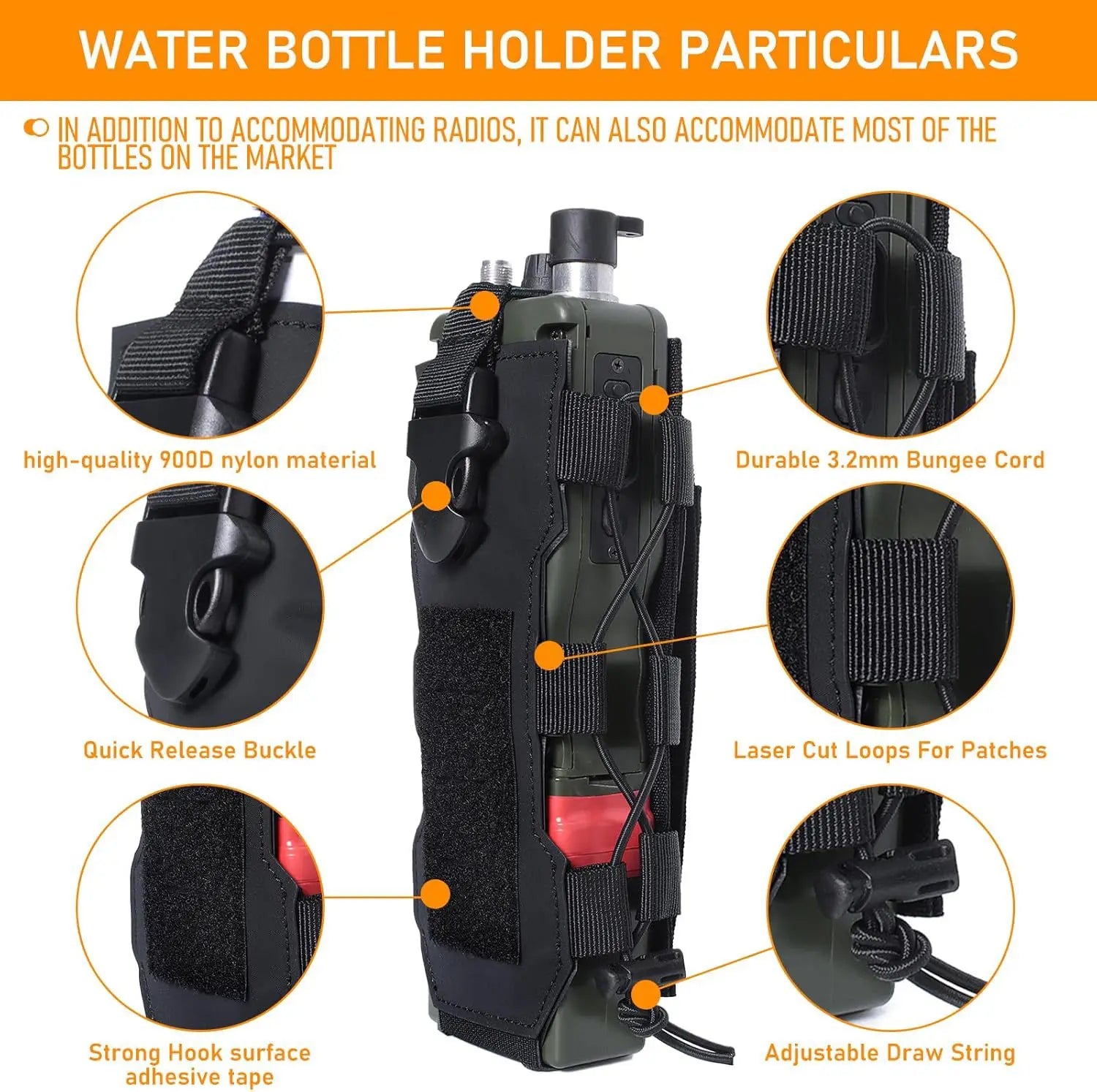 Molle Water Bottle Pouch Radio Holster Waist Pack Kettle Holder Bag for Outdoor Sport Fishing Camping Hunting Hiking Travel