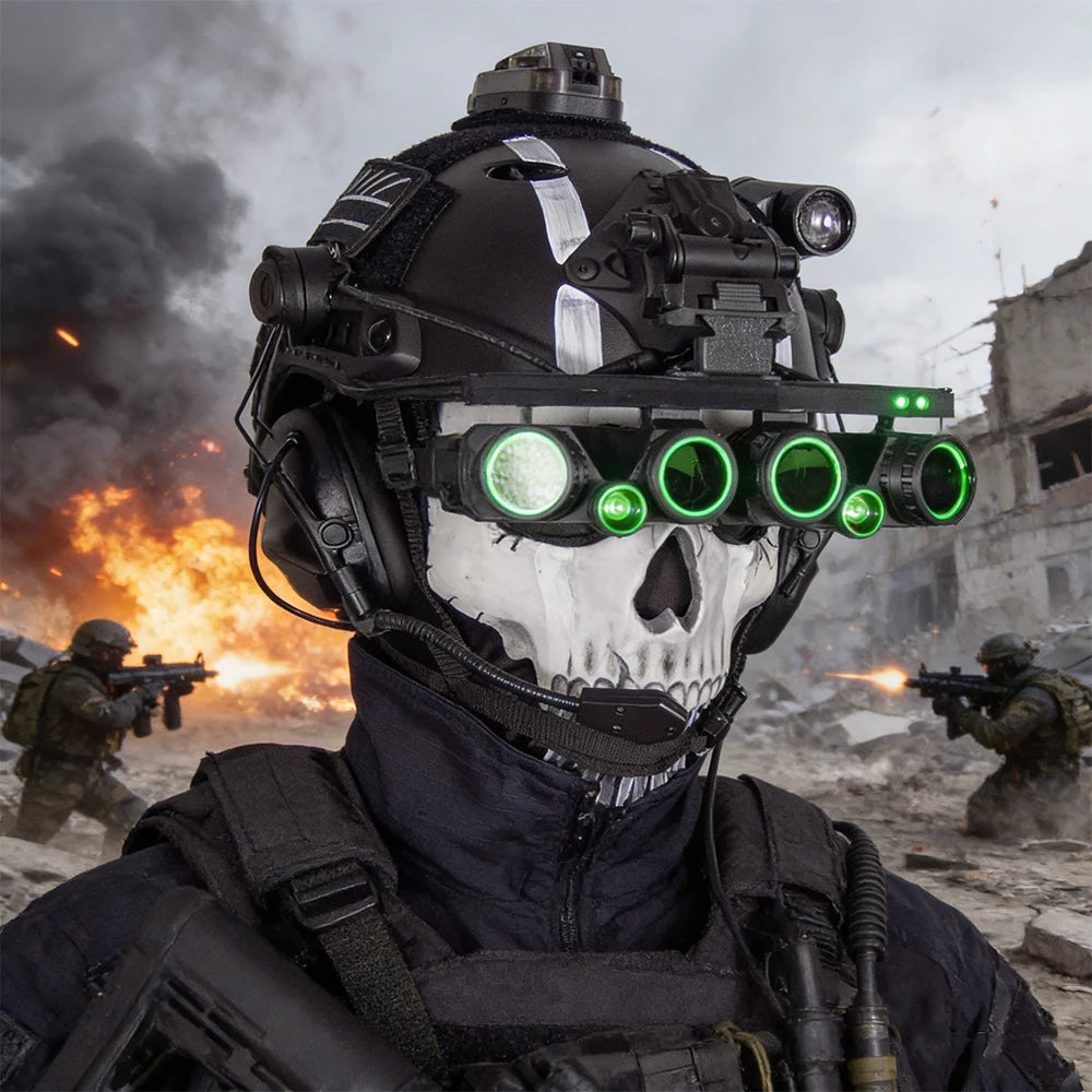 Tactical Ghost Helmet Set Call of Duty 19 Night Raid Ghost Helmet Set with Headset Skull Masks for CS Paintball Game Cosplay