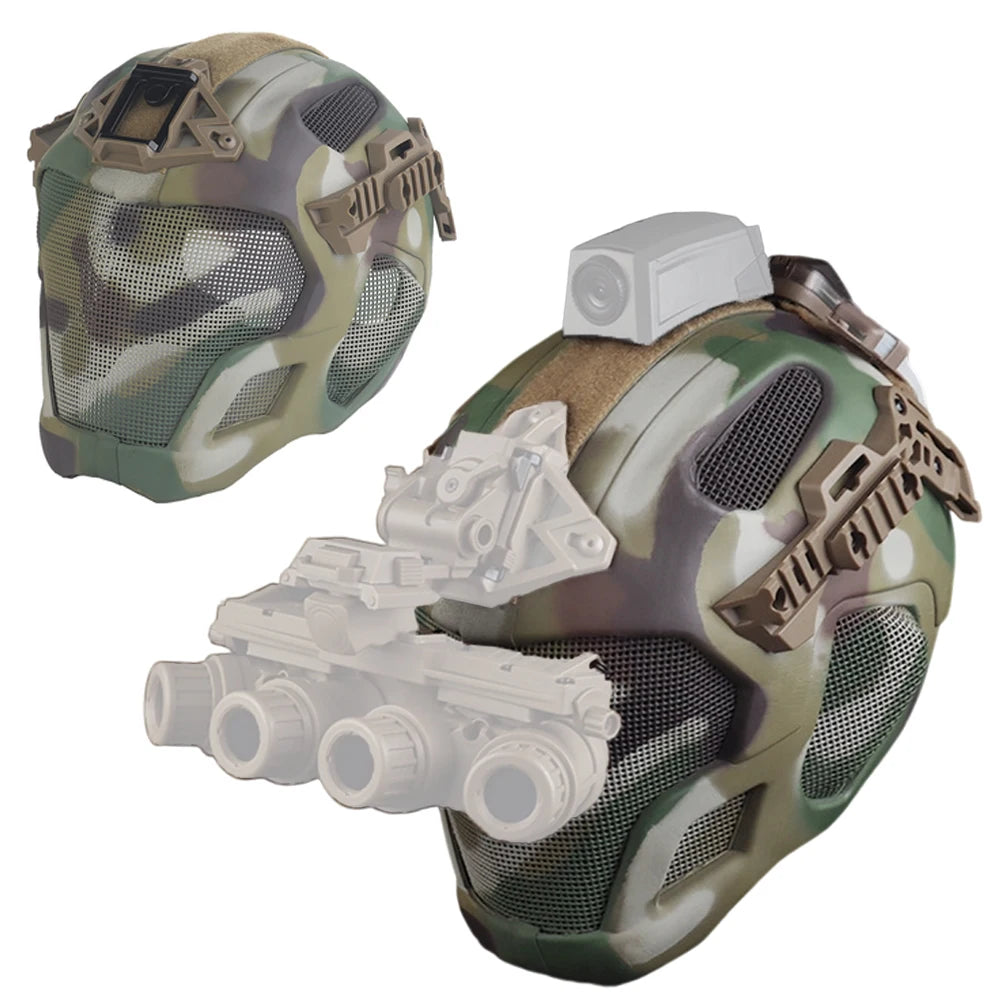 Full Protection Tactical Sports Helmet Full Face Steel Mesh Mask Airsoft Hunting Shooting Outdoor Riding Helmet Head Protector