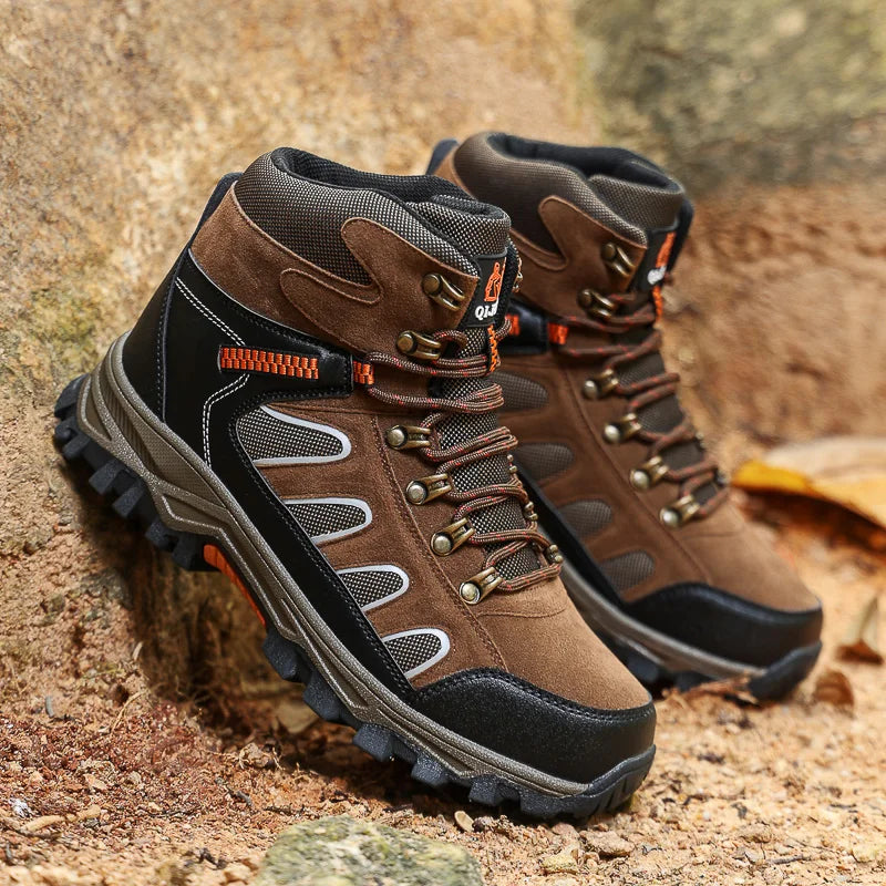 Mens Trekking Boots Thick Soles Wear-resistant Suede Leather Breathe Lace Up Sneakers Winter Warmth Comfort Camping Hiking Shoes