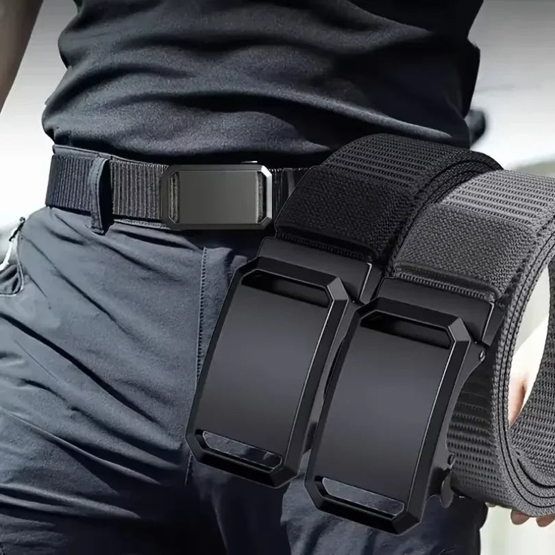 2PCS 2026 New Automatic Buckle Belt, Canvas Tactical Workwear Casual Outdoor Military Training Pants Belt For Men