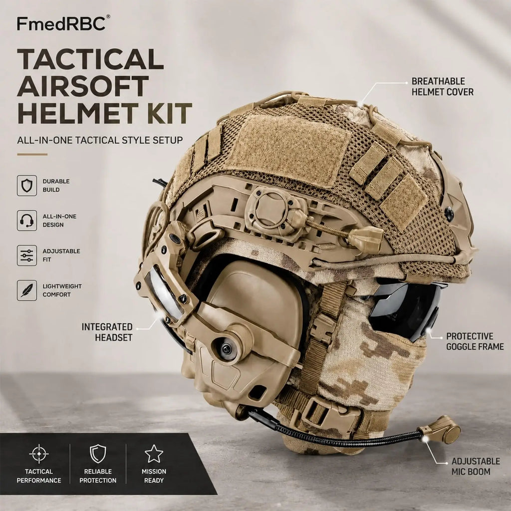 Tactical Airsoft Helmet Set with Dummy NVG Model & Communication Headset, Paintball Combat Protective Gear for Cosplay Movie Pro