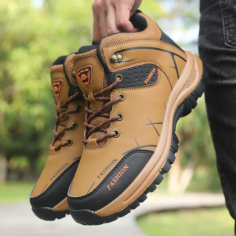 Hot Selling! Fashion Outdoor Boots Men Brown Leather Hiking Shoes Ankle Support Thick Sole Camping Hiking Adventure Design 2025