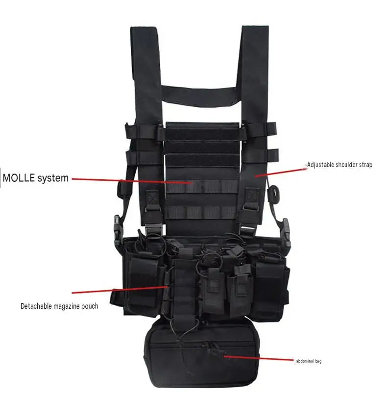 Tactical Chest Rig Vest with Detachable Pouches MOLLE System Adjustable Straps Large Capacity Gear Bag Outdoor Hunting Adventure