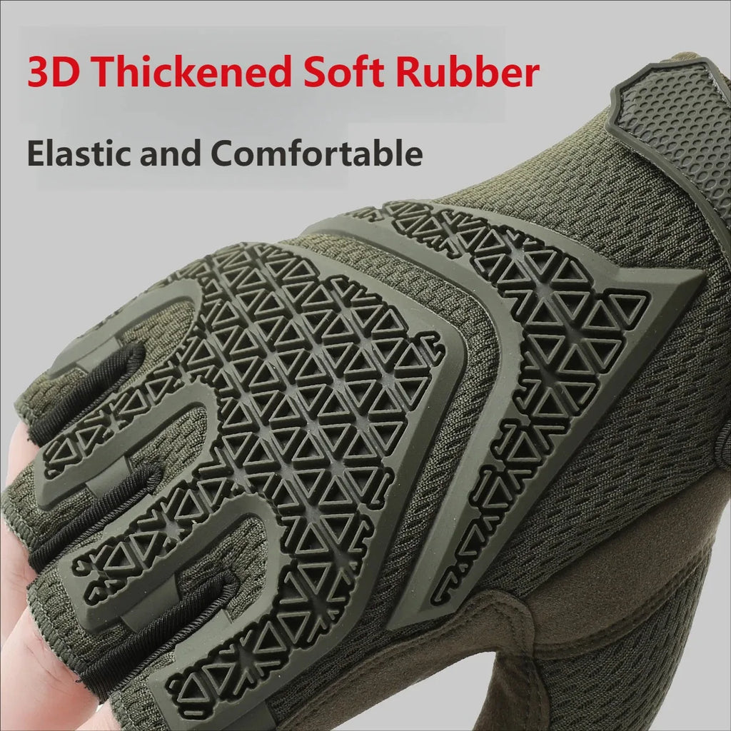 CHRLCK Men's Half Finger Cycling Tactics Gloves Wear-resistant Motorcycle Gloves Anti-Scratch Riding Fishing Training Gloves