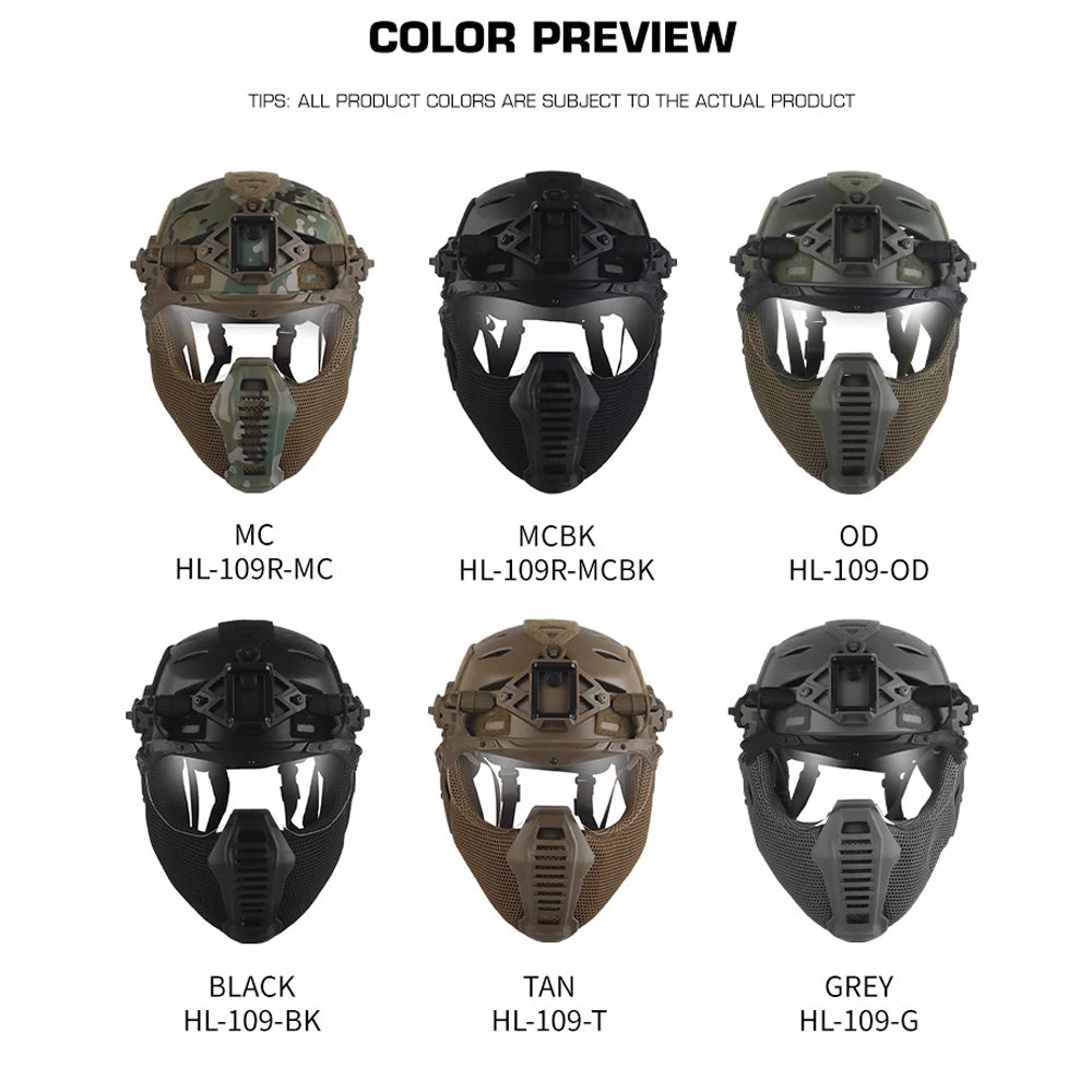 Tactical Full protective helmet with Half Face Mask Mouthguard/Flip Goggles/Ear Cover Hunting Airsoft Paintball 3.0 Wendy Helmet
