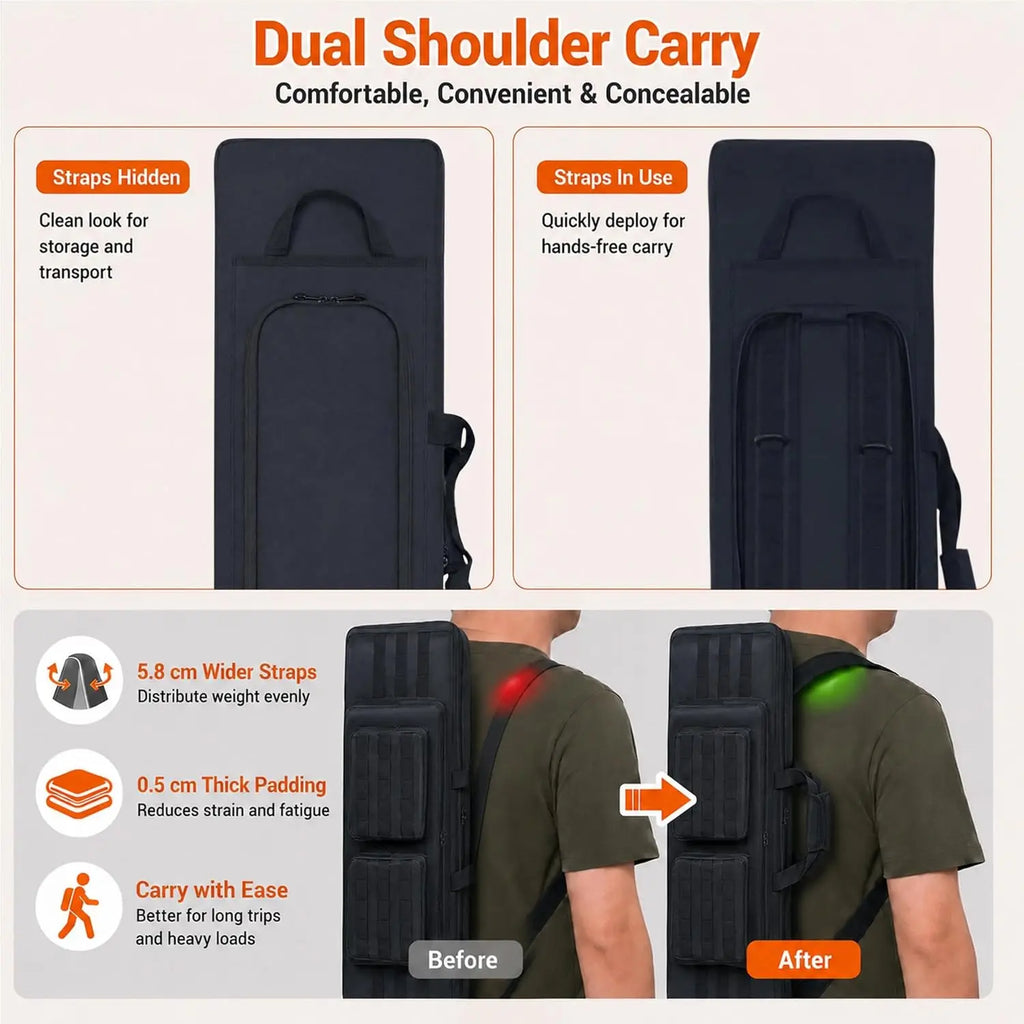 90cm/35.4in, 118cm/46.2in Tactical Double Rifle Bag | Scoped Shotgun Case, Heavy Duty Oxford, Fits AR15 Airsoft & More