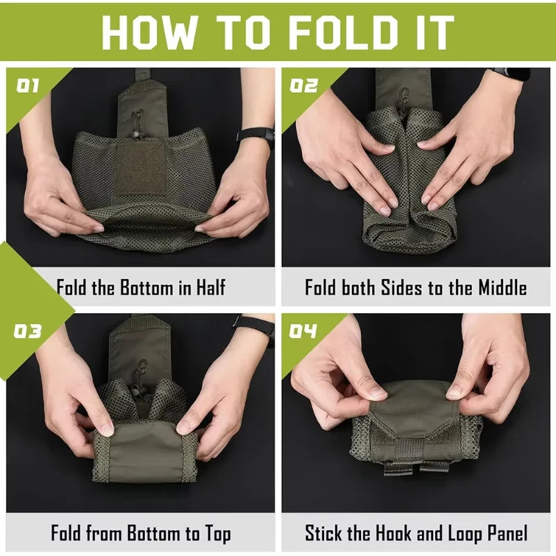 Tactical Molle Dump Pouch Outdoor Roll-Up Drawstring Magazine Utility Folding Waist Bag Mesh Foldable Sport Hunting EDC Pocket
