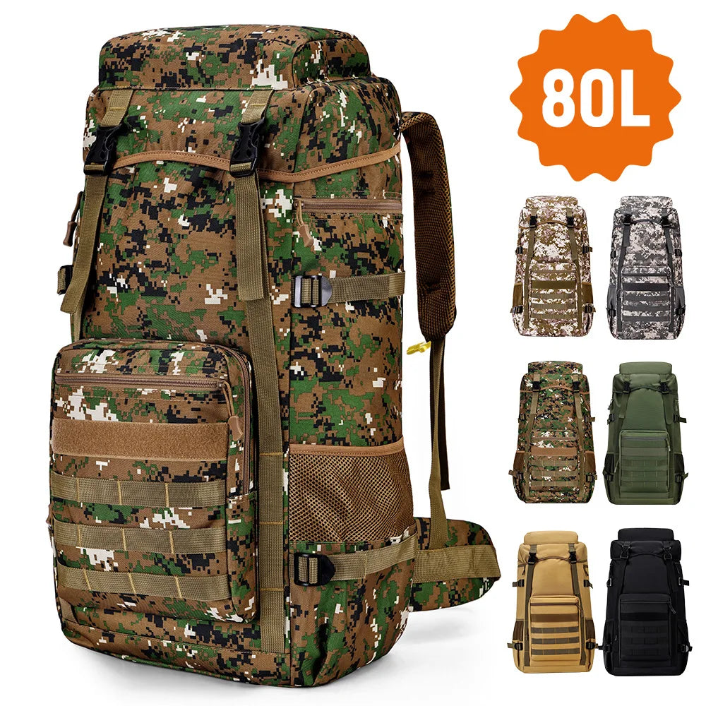 Camouflage Custom Mountaineering Bag Men 70 Liters Oxford Luggage Rucksack Outdoor Travel Backpack MOLLE Tactical Backpack Bag