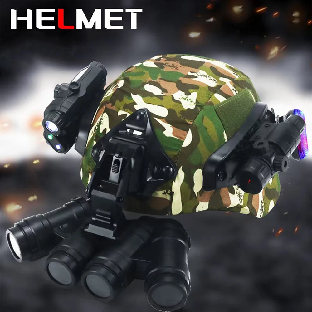 Tactical Children's Camouflage Helmet Airsoft Helmet Set With Four-Eye Telescope Strobe Light Infrared for Boy Girl CS Shooting