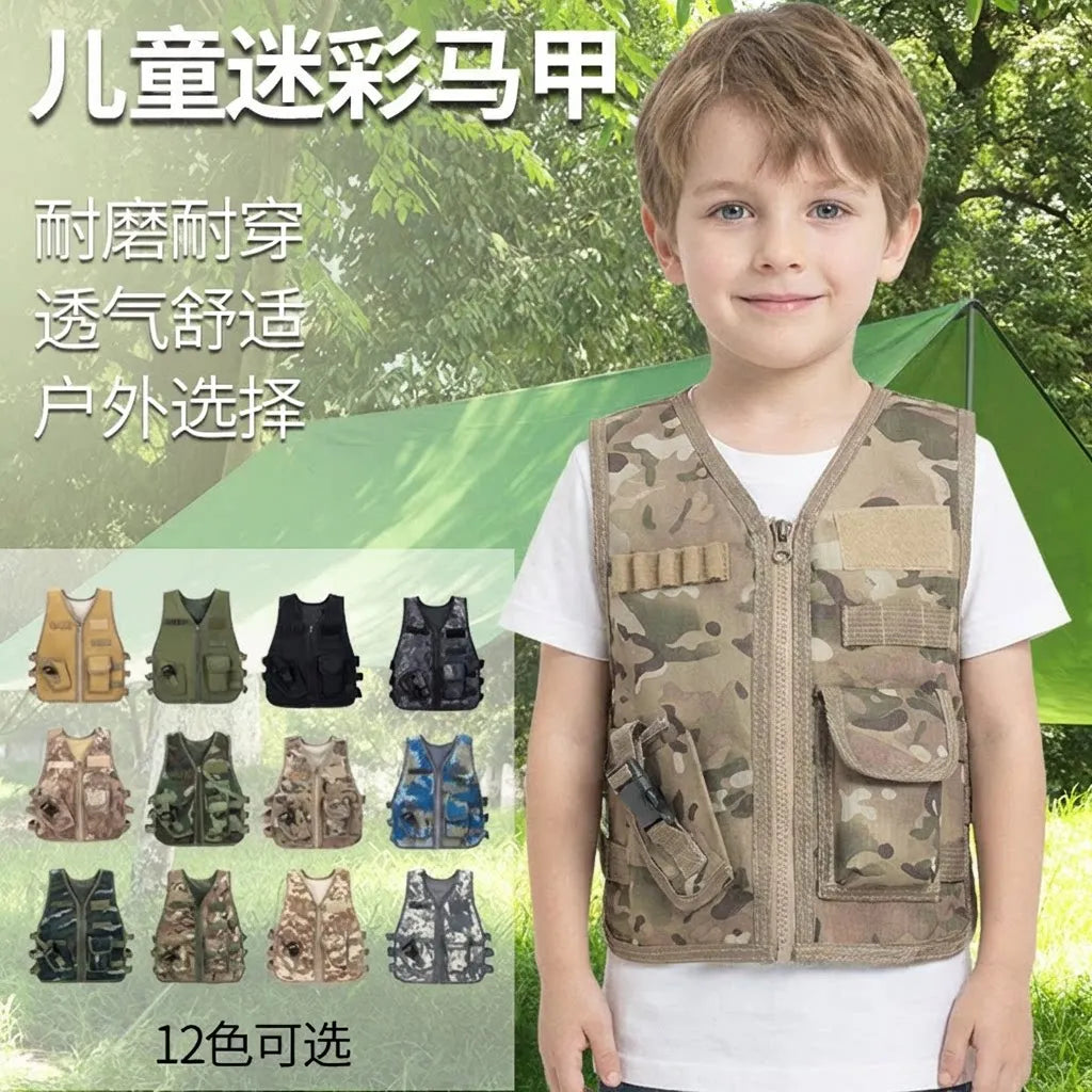 Kid Camouflage Tactical Vest Children Outdoor Multi-Pocket Utility Vest for Camping Hiking Hunting Role Play School Training
