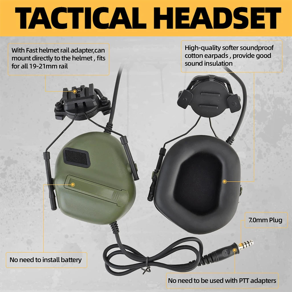 Tactical Fast Helmet Set with Little Green EMR Camouflage Helmet Cover Balaclava Communication Headset for Airsoft Paintball