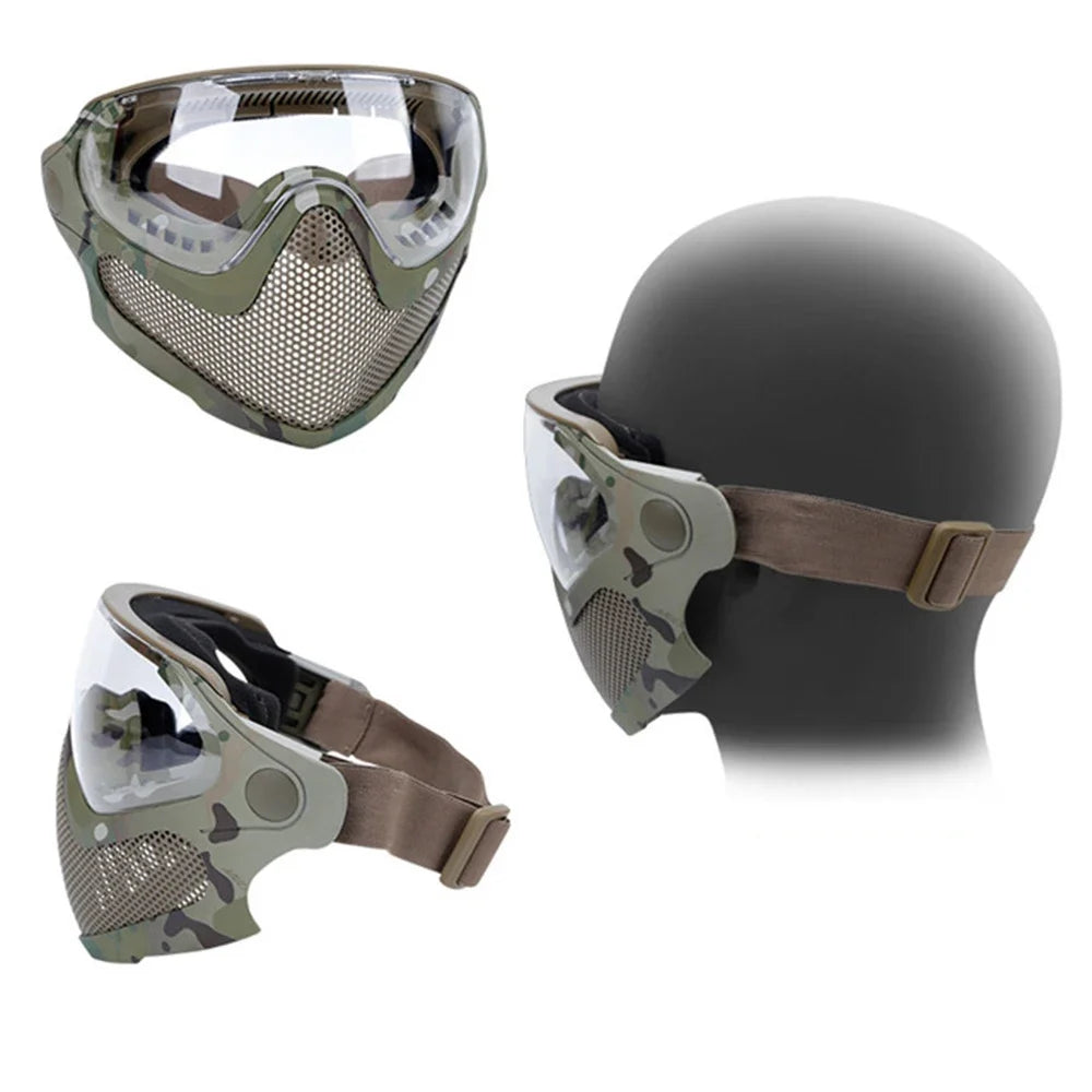 Tactical Face Mask Anti-Fog Goggle Paintball Airsoft Cs Shooting Steel Mesh Breathable Protective Head Helmet Masks Hunting Gear