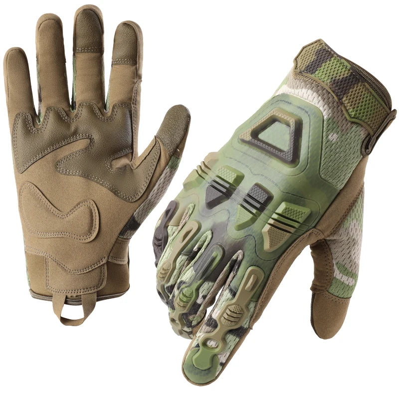 CHRLCK Men Anti-Scratch Cycling Tactics Gloves Wear-resistant Full Finger Hiking Gloves Summer Non-Slip Camping Training Gloves
