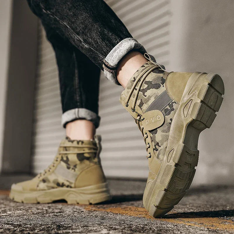 Boots for Men Autumn High Top Camouflage Desert Casual Flats Mens Boot Breathable Non Slip Work Shoes Zapatillas Hombre