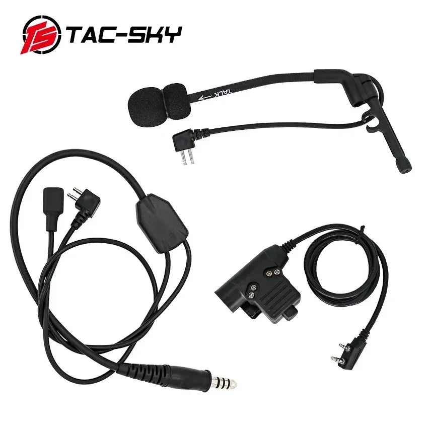 TAC-SKY Y-line kit, compatible with U94 PTT or PELTO PTT and Comta headset microphones for COMTAC outdoor hunting headsets