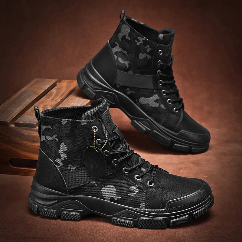 Men's Camouflage Combat Boots High Top Non-slip Work Boots Outdoor Hiking Shoes Tactical Desert Boots