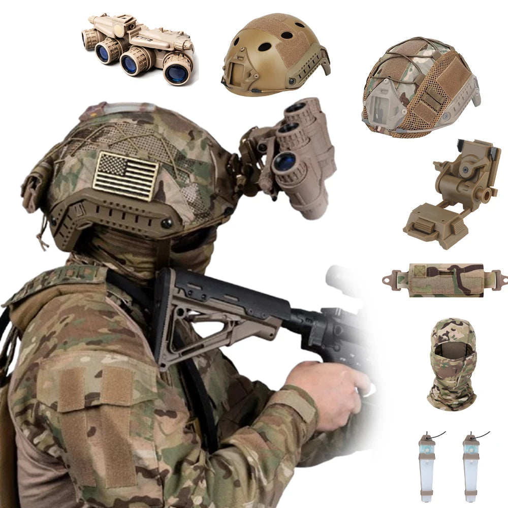 Tactical Airsoft Helmet Set With four Night Vision Goggles Model Weight Bag L4G24 Bracket Signal Light for Shooting Role Play