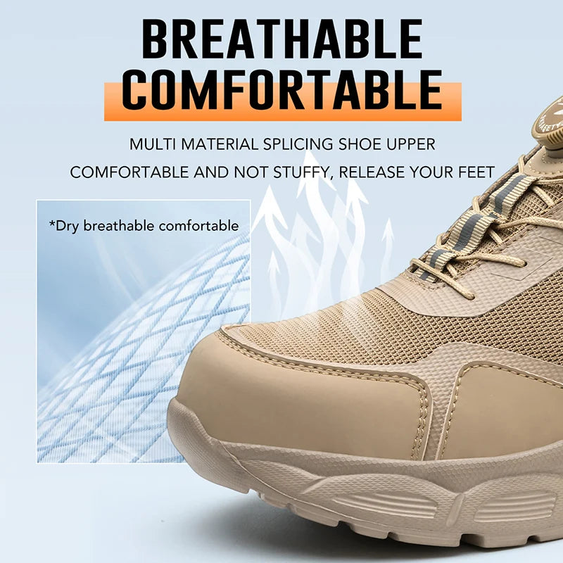 Breathable Work Shoes For Men Anti-smash Anti puncture Safety Shoes Men boots Rotating Button Indestructible Shoes Male Sneakers