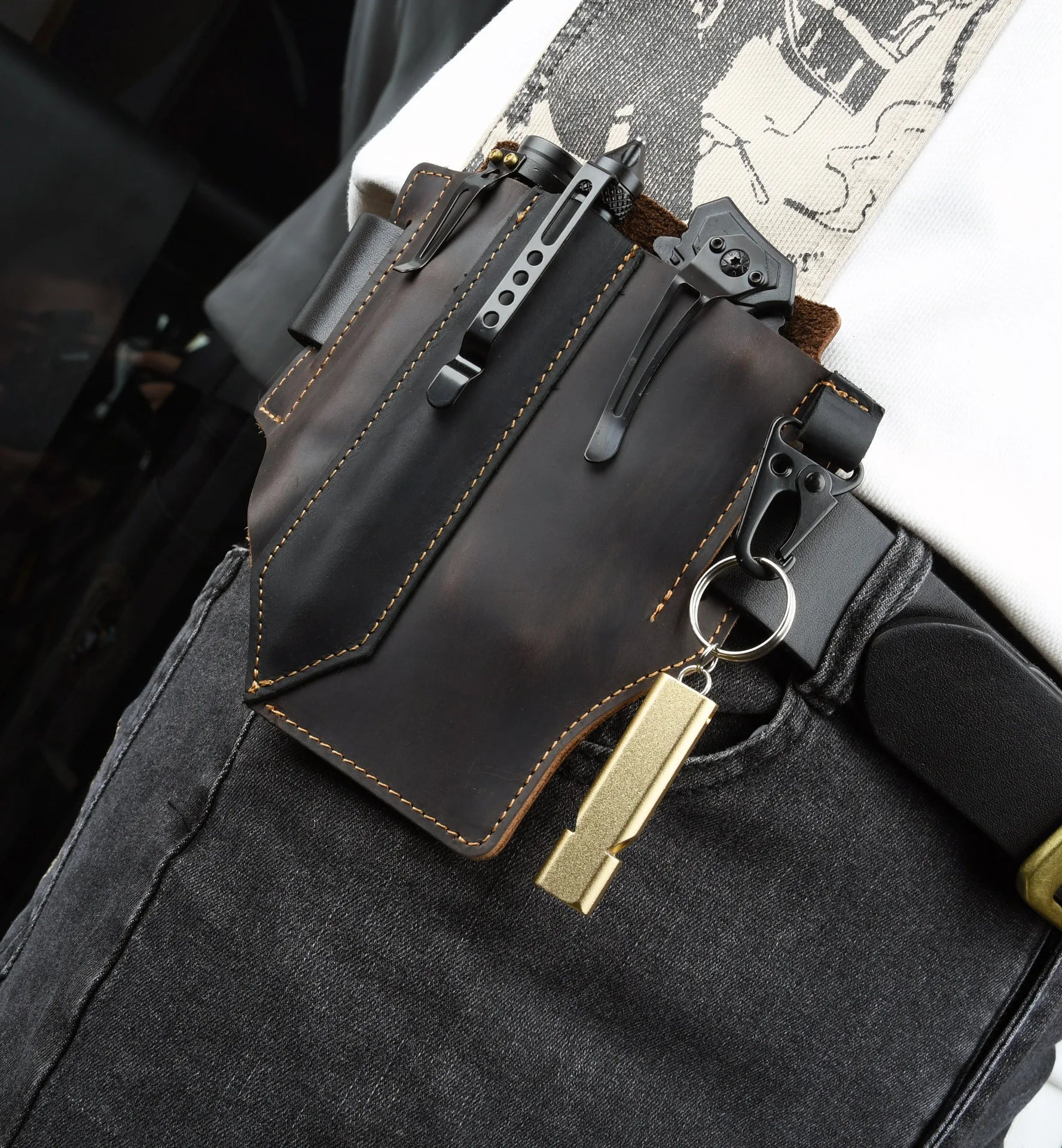 2026 New Leather Tool Pouch with Belt Loops for Men, Pocket Organizer with Multitool Pouch Flashlight Holster EDC Belt Pouch