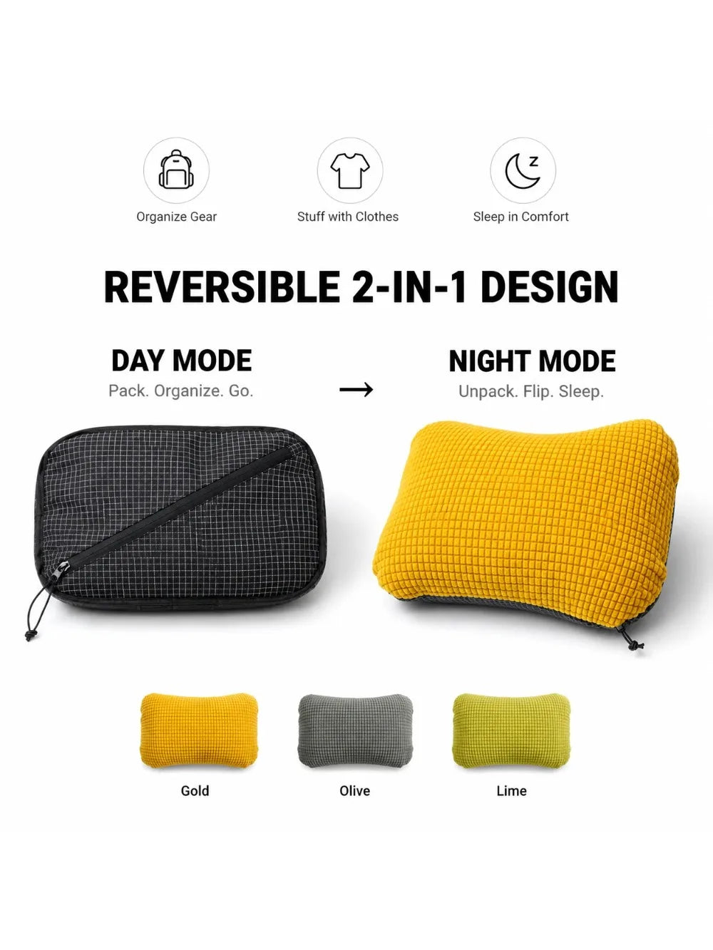 2 in 1  Reversible Stuff Sack Pillow Ultralight 73g UHMWPE Nylon 3D Waffle Fleece Camping Hiking Backpacking Pillow Storage Bag