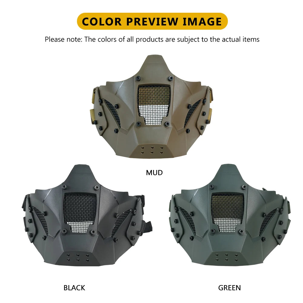 BOOIU Tactical Helmet Mask Half-Face Iron Mesh Windproof Mask Air Gun Headdress Outdoor Sports Cycling Mask Hunting Accessories