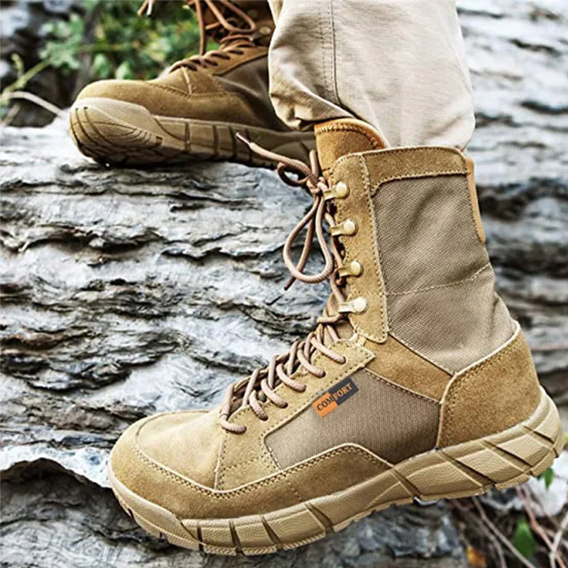 Lightweight Man Tactical Combat Boots Anti-Collision Training Lace Up Waterproof Outdoor Hiking Breathable Shoe