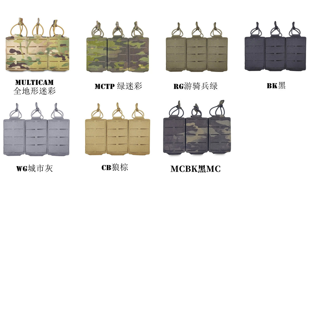 【Tactical Raiders】PM-034 SS Style Tactical Tri Mag Pouch 5.56 Set Laser-Cut Composite Nylon Fabric Bungee