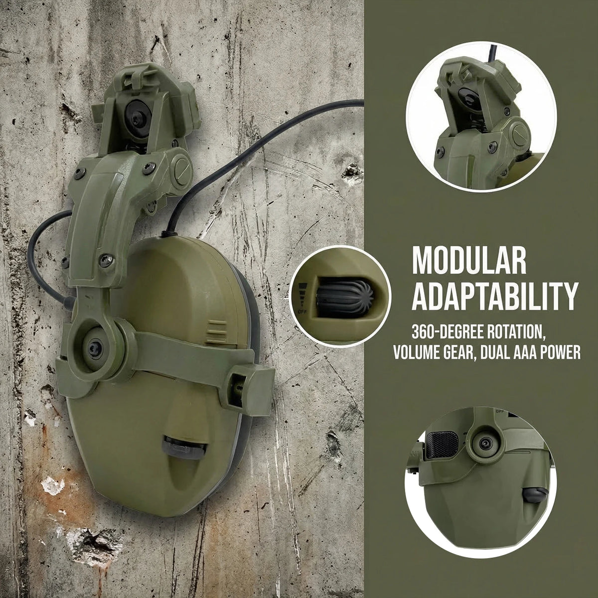 Multi-Angle Rotation Helmet Headset for Shooting Electronic Hearing Protection Ear Protect Fit OPS Core ARC and Team Wendy Rail