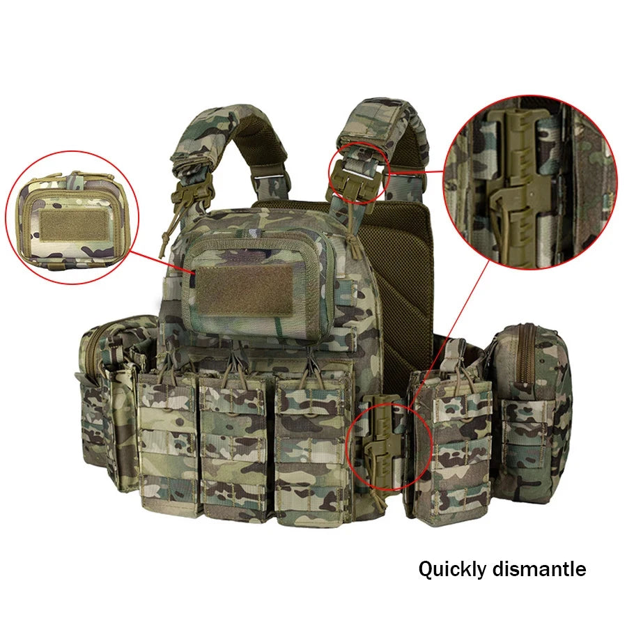 Outdoor Hunting Vest Multi Specification Tool Kit+Water Bag Storage+Magic Sticky Area MOLLE System Modular Expansion