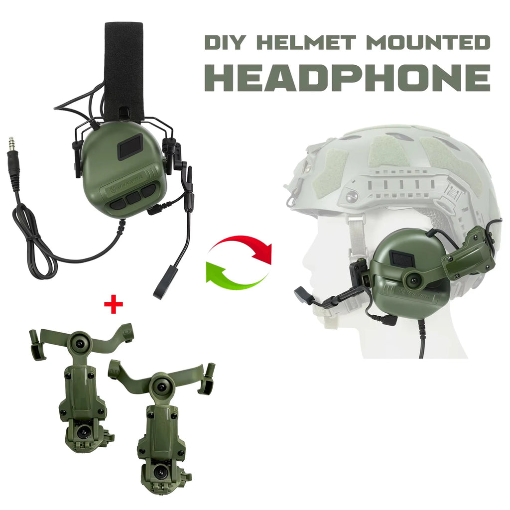 YHKEMA E70 Tactical Headset Hunting Shooting Noise Cancelling Headphones with Brackets Fit for Wendy M-LOK ARC Helmet