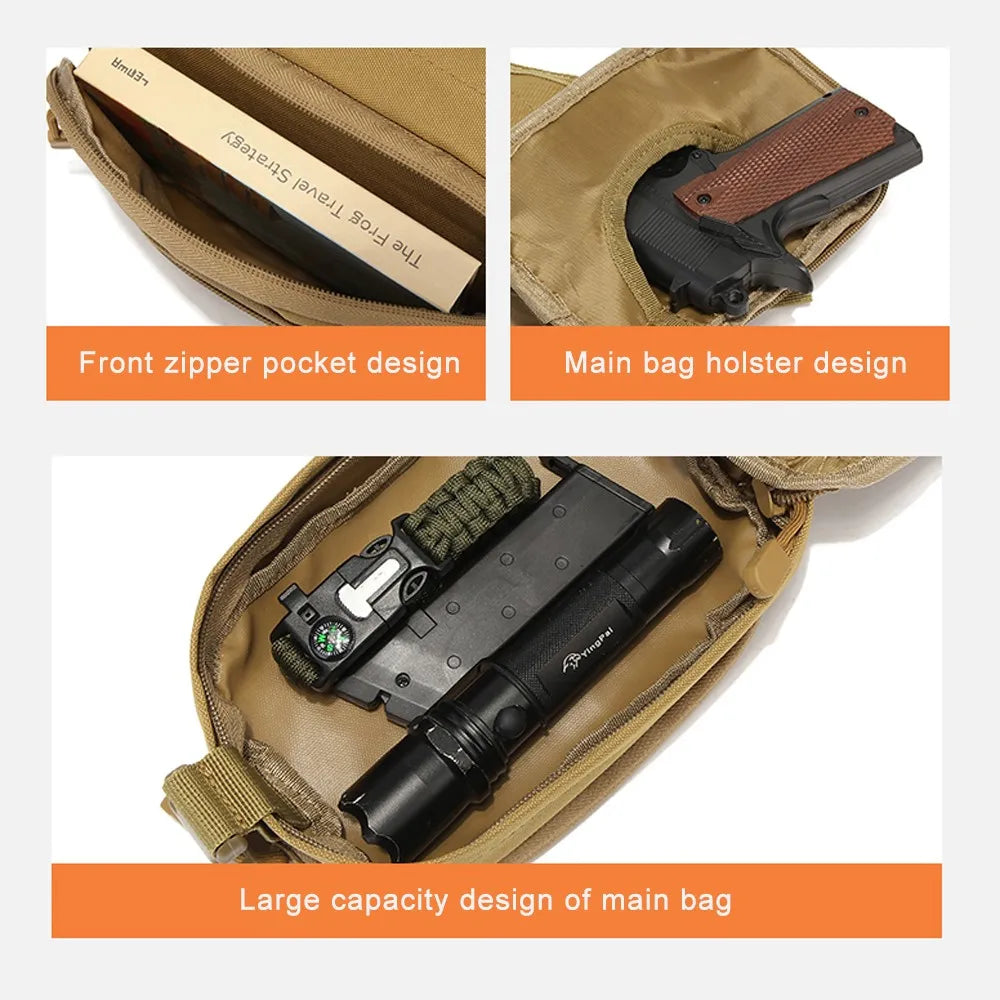 800D Oxford Fabric Fanny Bag Tactical Men Chest Bag with Hidden Holster Pocket Waist Bag for Outdoor Hunting Camping Hiking