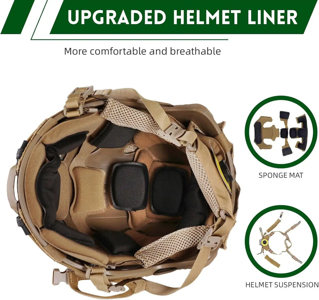Tactical Helmet with Headset 4 in1 Upgraded Adjustable with Helmet Cover Signal Light for Airsoft Cosplay Military Tactical Gear