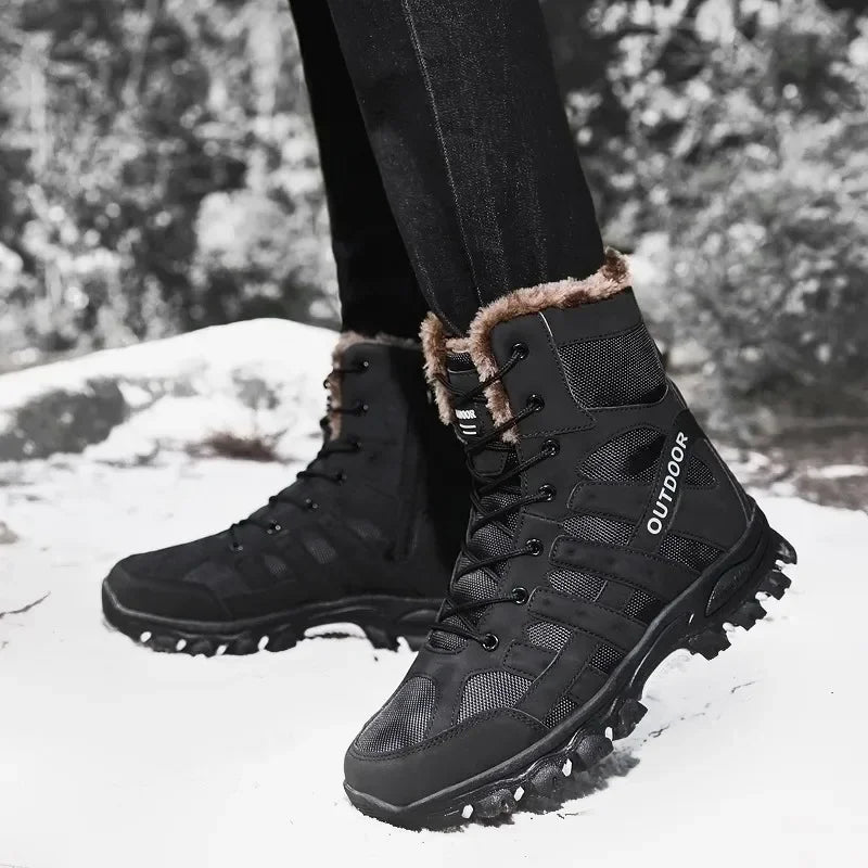 Men Warm Winter Snow Boots Tactical Combat Boots Outdoor Work Cotton Boots High Top Warm Sneakers Mens Plush Hiking Shoes