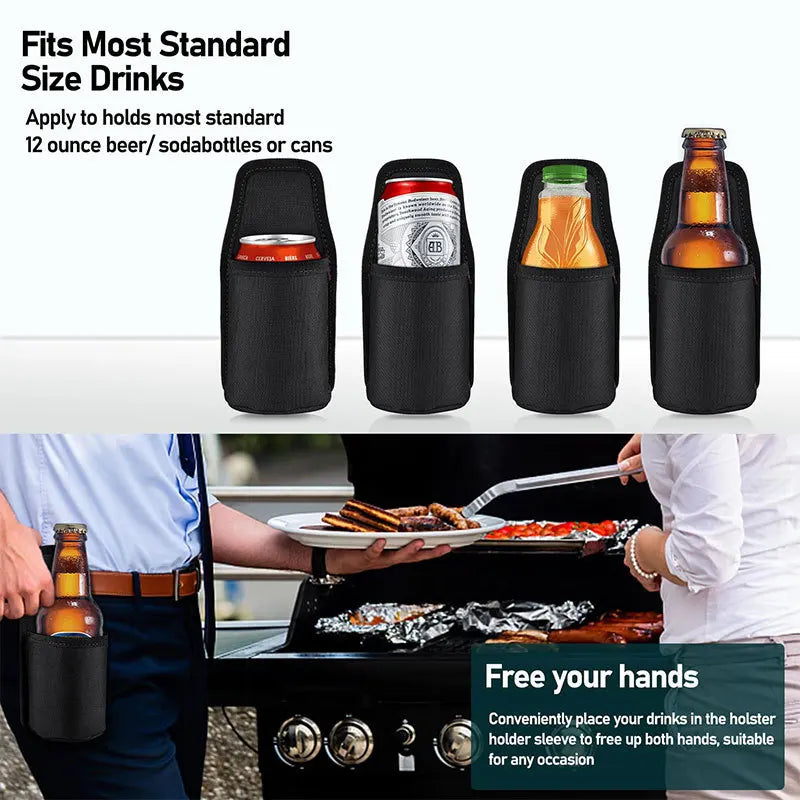 Portable Belt Drink Can Pouch Beer Holster Water Bottle Holder with Metal Belt Clip Soda Can Carry Holster for Hiking Camping