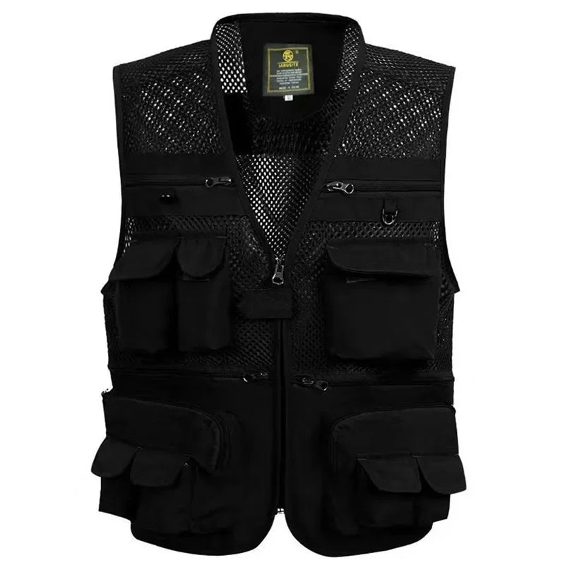 #Unloading Men's Vest Tactical Webbed Gear Coat Summer Photographer Waistcoat Tool Many Pocket Mesh Work Sleeveless Jacket Male