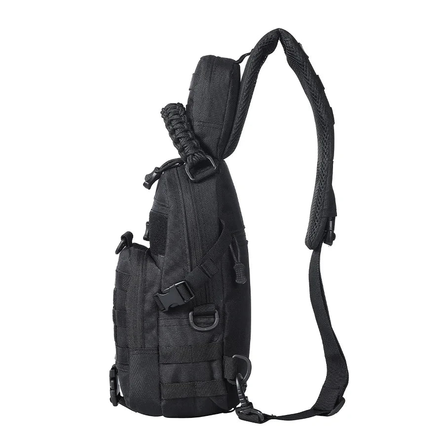 Single shoulder chest bag, widened and thickened shoulder pad, MOLLE system, multi hanging point design, woven handle